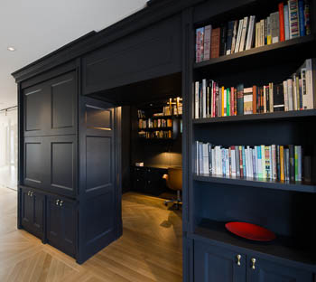 Grey library cabinets